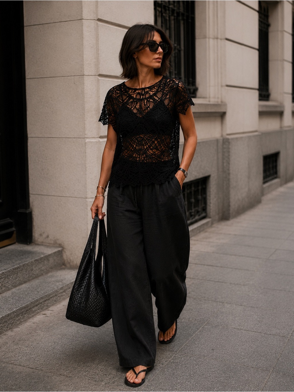 Generation Love Black Crochet Lace Short Sleeve Top